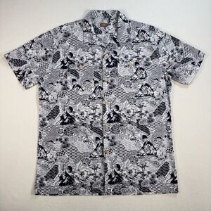 Common People Shirt Men's M Navy White Japanese Art Loop Collar Cotton Camp